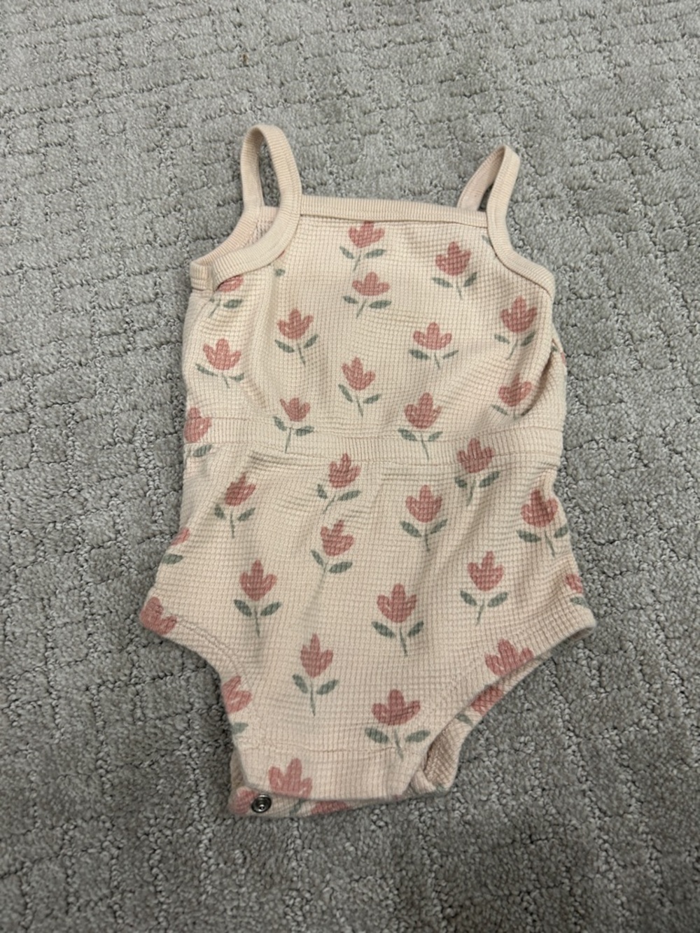 Quincy Mae Cream Waffle One-Piece with Pink Floral Print